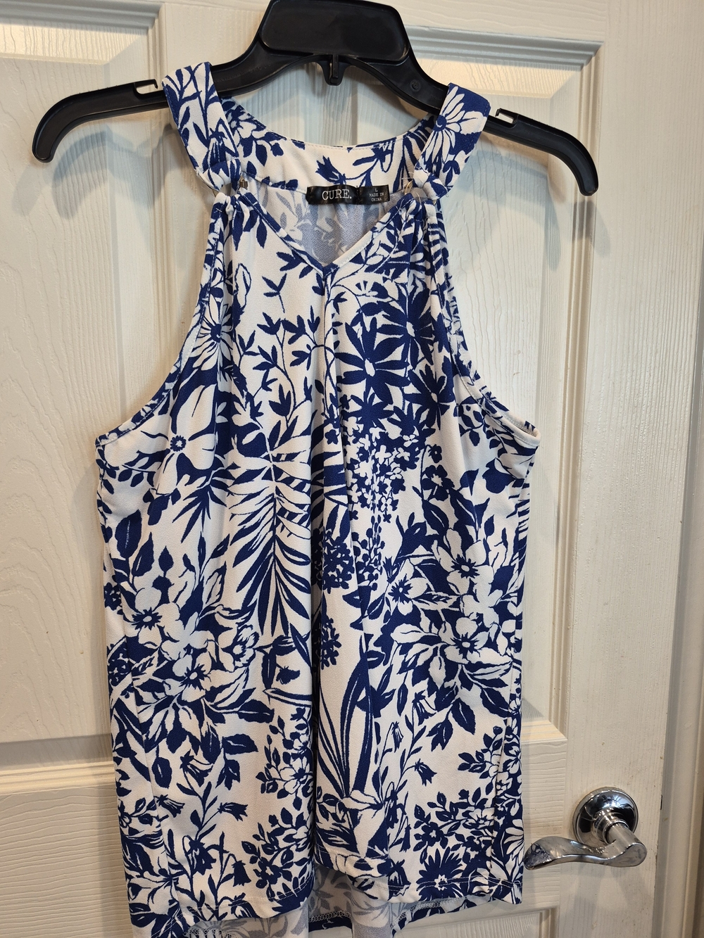 Navy & White Floral Tank Top